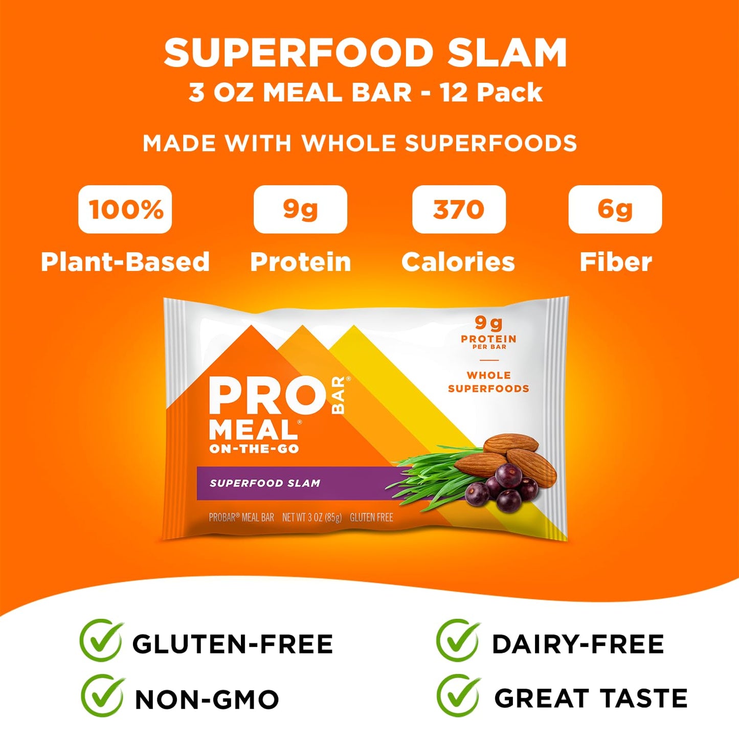 PROBAR - MEAL Bar, Superfood Slam, Non-GMO, Gluten-Free, Healthy, Plant-Based, Whole-Food Ingredients, Natural Energy (12 Count)