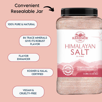 LA SALT CO Kashmir 5 Lbs Pink Himalayan Salt Bulk Jar, X-Fine | 100% Pure, Food Grade with 84 Trace Minerals | Kosher Certified,
