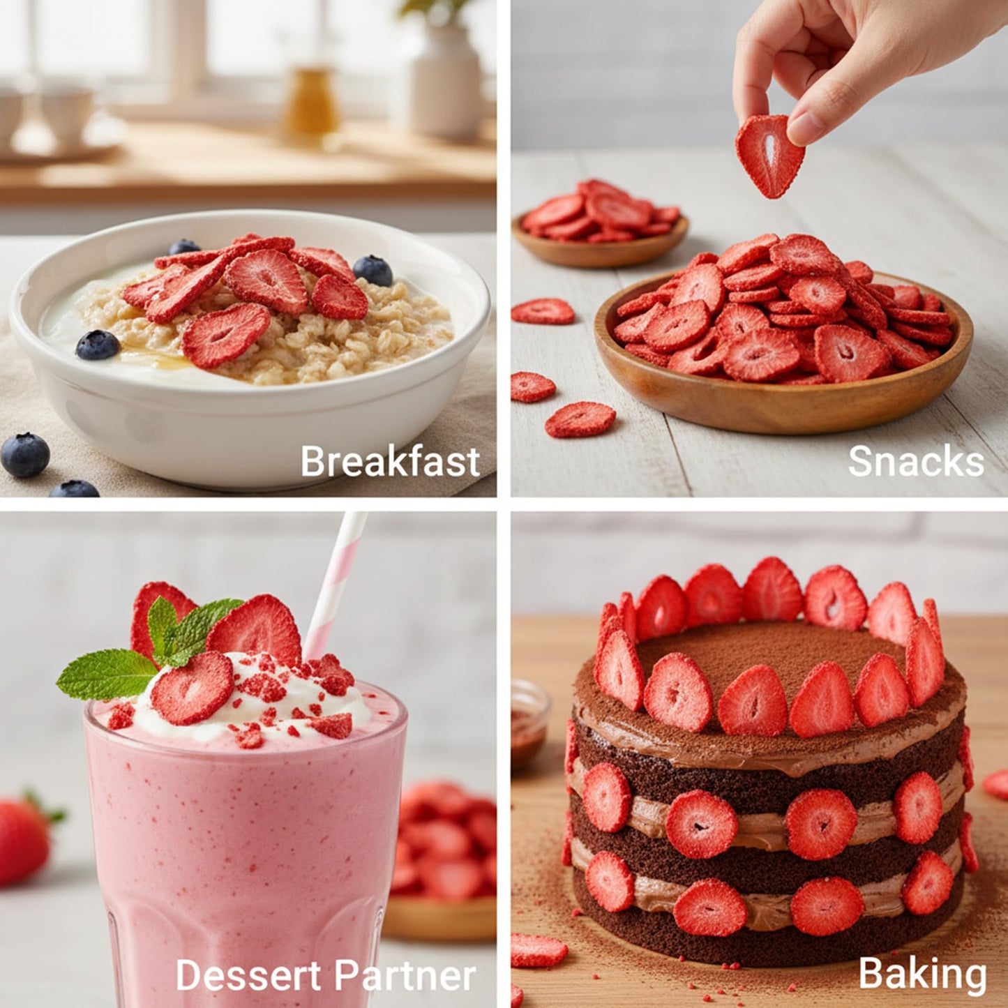 Freeze Dried Strawberries Slices for Yogurt, Smoothies, and Baking | Fruits Snack & Dessert Topping |Dry Strawberry Crisps, Yumm