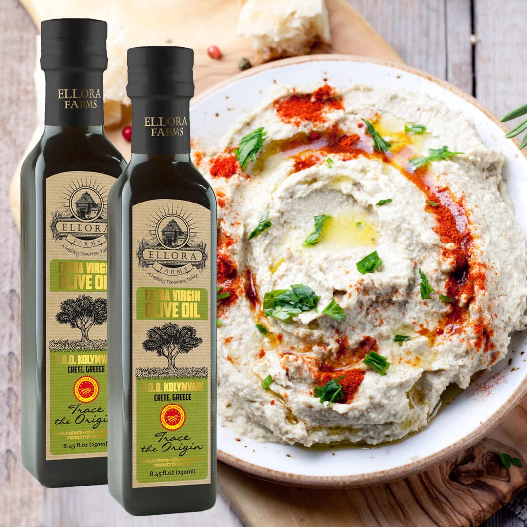 Ellora Farms, Greek Extra Virgin Olive Oil, Gold Award Winner, Single Estate Traceable Olive Oil, 33.8 Oz. Tin And 8.45 Oz. Glas