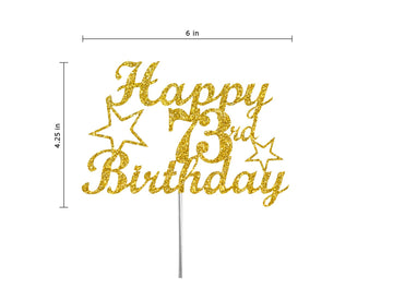 RokAPary 73rd Birthday Cake Topper, Gold Glitter, Premium Acrylic, Sturdy Double-Sided, Made in USA, Model RCT217
