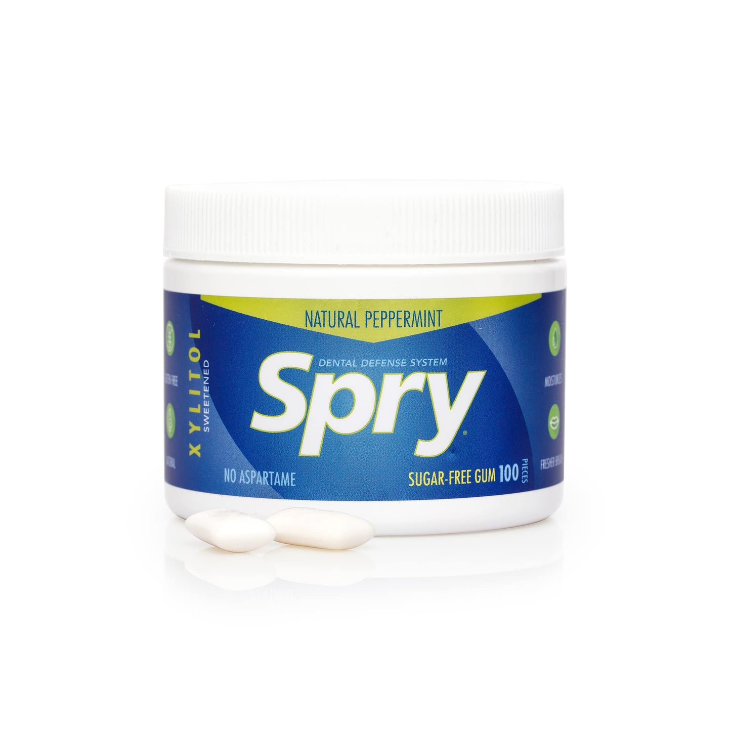 Spry Fresh Natural Xylitol Chewing Gum Dental Defense System Aspartame-Free Sugar Free Gum (Peppermint, 100 Count - Pack Of 2)