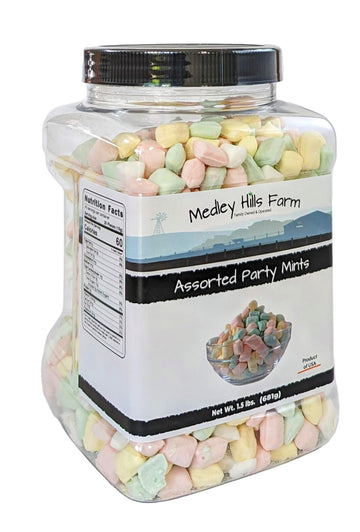 Assorted Party Mints By Medley Hills Farm In Reusable Container 1.5 Lbs. - Great Wedding Mints For Guests, Baby Shower Or Birthday Party - Product Of Usa