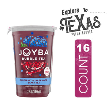 Joyba 16 Pack Blueberry Pomegranate Bubble Black Tea Cups 12 Fl Oz With Delicious Natural Fruit Flavored Popping Boba + 1 Freebi