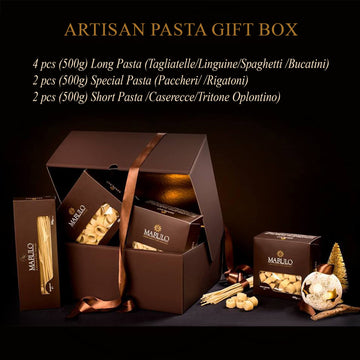 8 Pack, Artisan Italian Gourmet Homemade Pasta Gift Basket Box Set, Gourmet Bronze Cut Pasta Set, Luxury Gold Line Box, (Tagliat