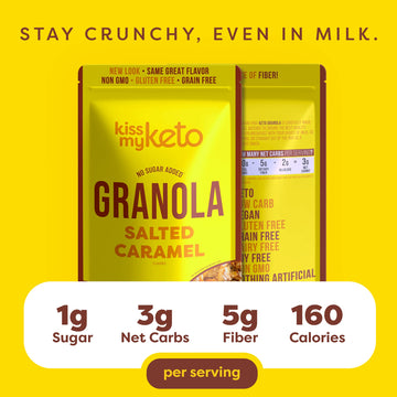 Kiss My Keto Sugar Free Granola, Salted Caramel 1-Pack - Curb Cravings with Few Net Carbs - Allulose Sweetened, Resealable & Glu