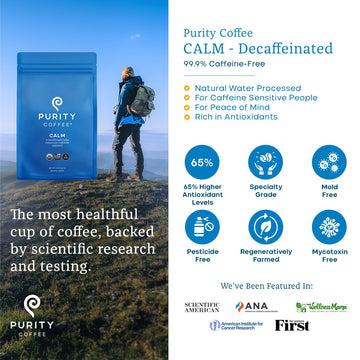 Purity Coffee Calm Decaf Ground Coffee - Natural Water Decaffeinated Coffee - Usda Organic And Third-Party Tested For Antioxidan