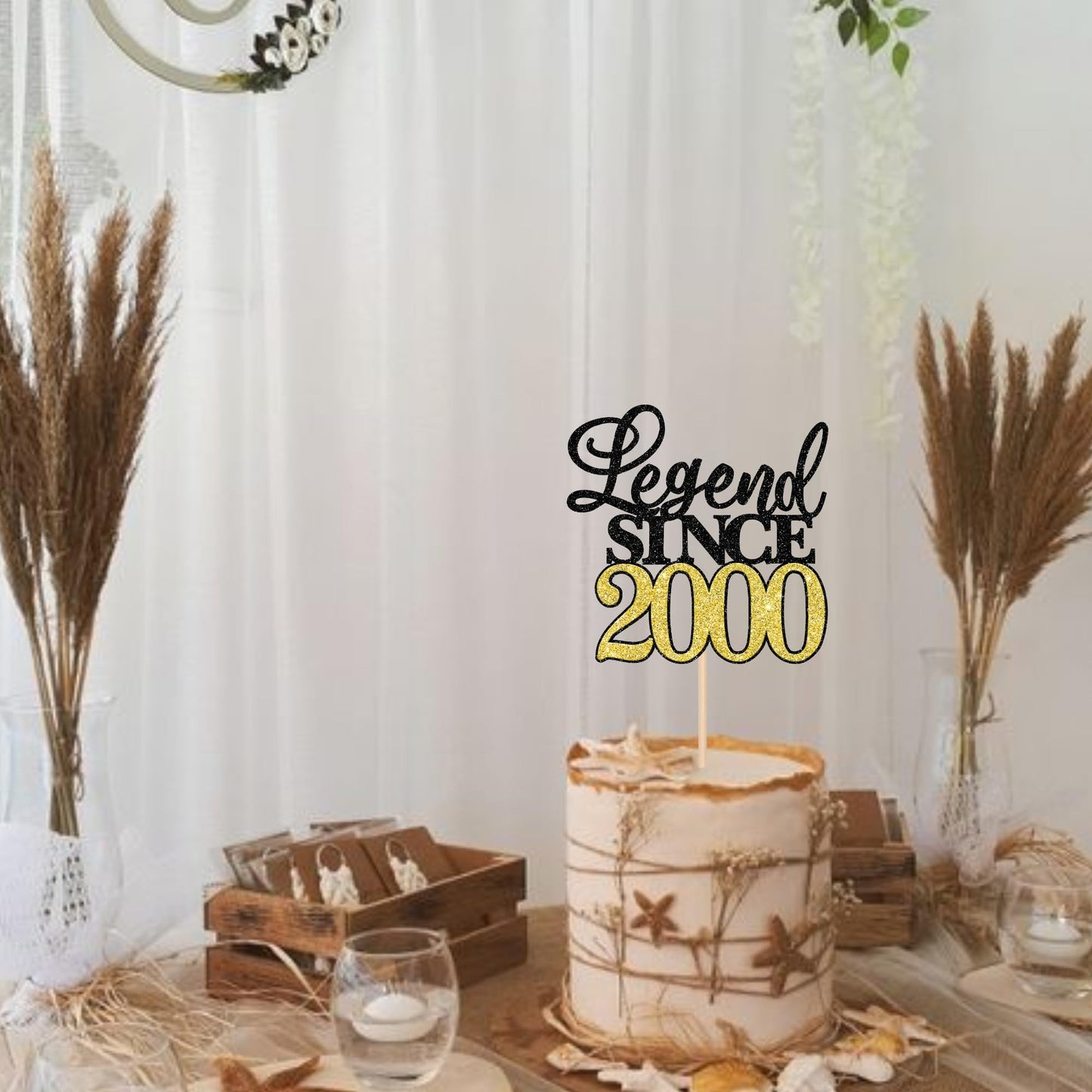 Rssta i Cake Topper, Glitter 25th Birthday Decoration, Black Gold, Model XM398-2000