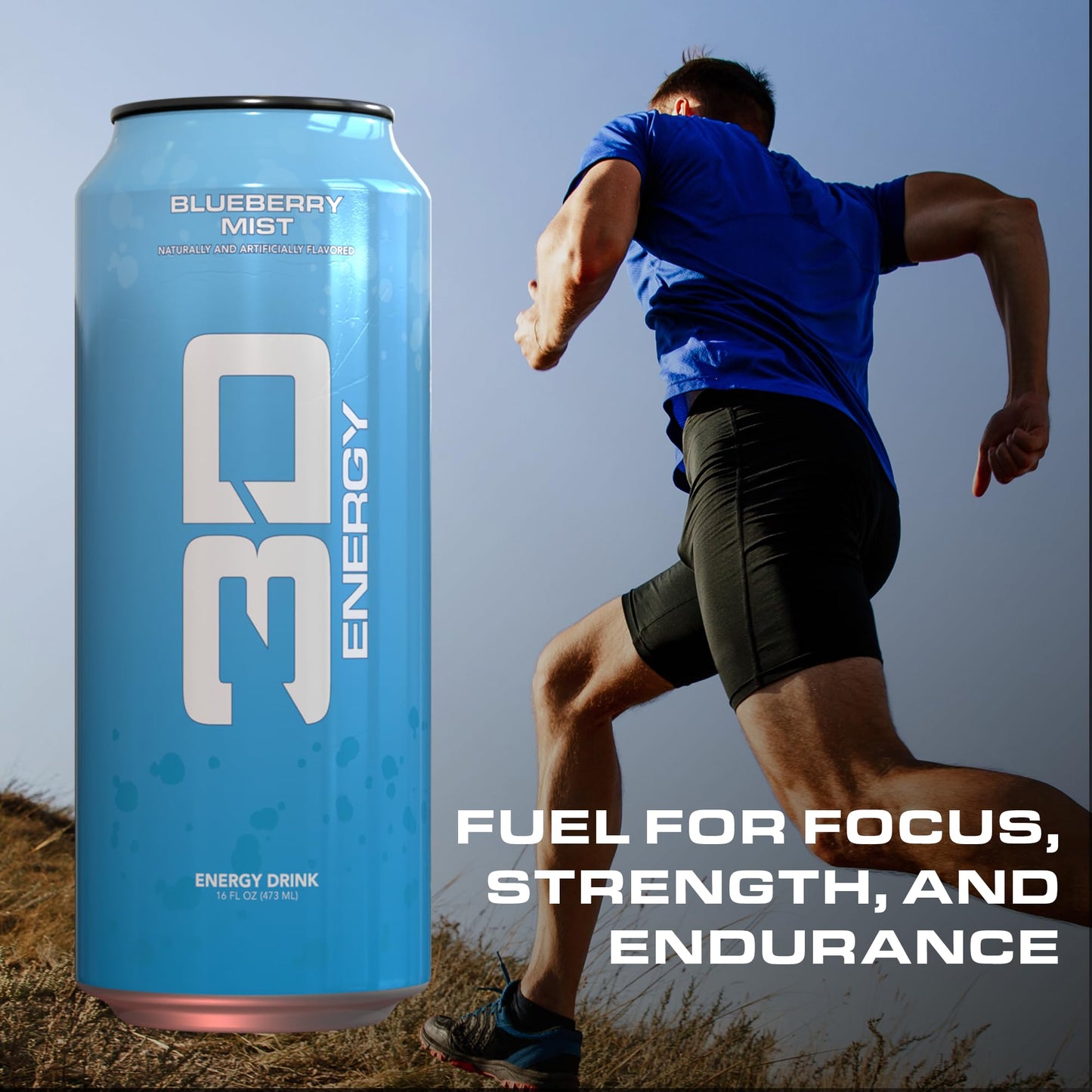 3D Energy Drink - Sugar Free 200mg Caffeine Pre Workout Taurine L-Carnitine Lightly Carbonated 16oz Cans 12 Pack - Blueberry Mist