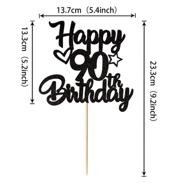 1 Pack Happy 90Th Birthday Cake Topper Glitter Heart Star 90 Fabulous Cake Pick Birthday Sign Cake Decorations For Children 90Th