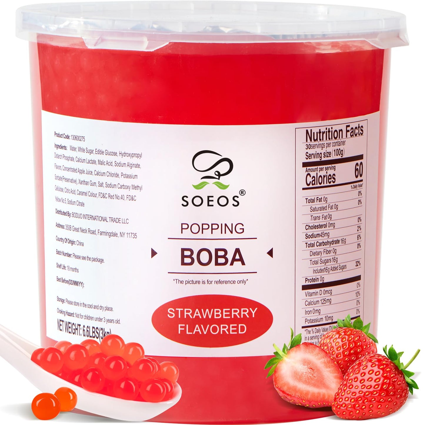 Soeos Strawberry Popping Boba Pearls 6.6 Pounds, Bursting Boba Pearls for Bubble Tea, Beverages, Shakes, Desserts, Smoothie and