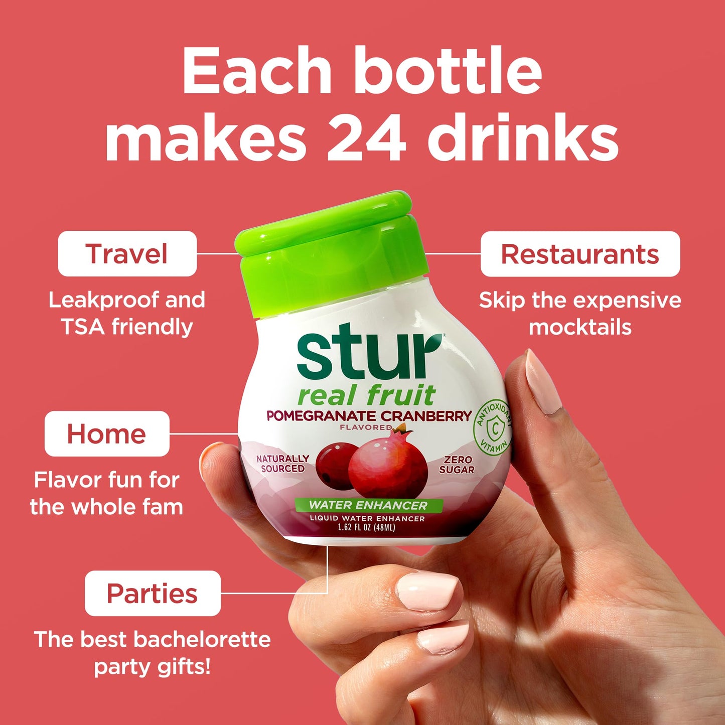 Stur Liquid Water Enhancer | Pomegranate Cranberry | Naturally Sweetened | High in Vitamin C & Antioxidants | Sugar Free | Zero
