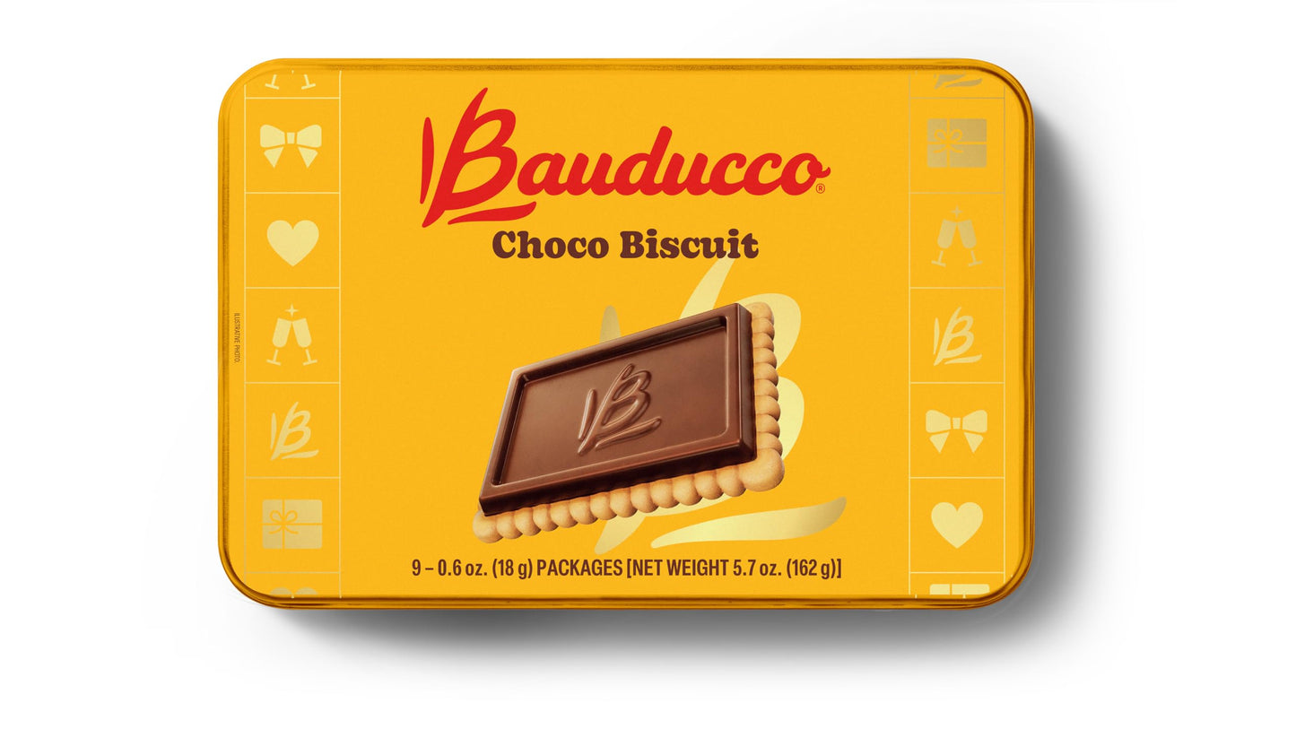 Bauducco Choco Biscuit Cookies Gift Tin - Crispy Chocolate-Covered Biscuits Individually Wrapped For Snacking Sharing Or Holiday Gifting 5.7 Oz (Pack Of 9)
