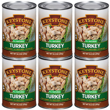 Keystone Meats All Natural Canned Turkey 14.5 Ounce Long Term Shelf Life Emergency Survival Food Canned Meat | Fully Cooked Ready To Eat | All White Meat No Carbs Gluten Free Family Pack Of 6