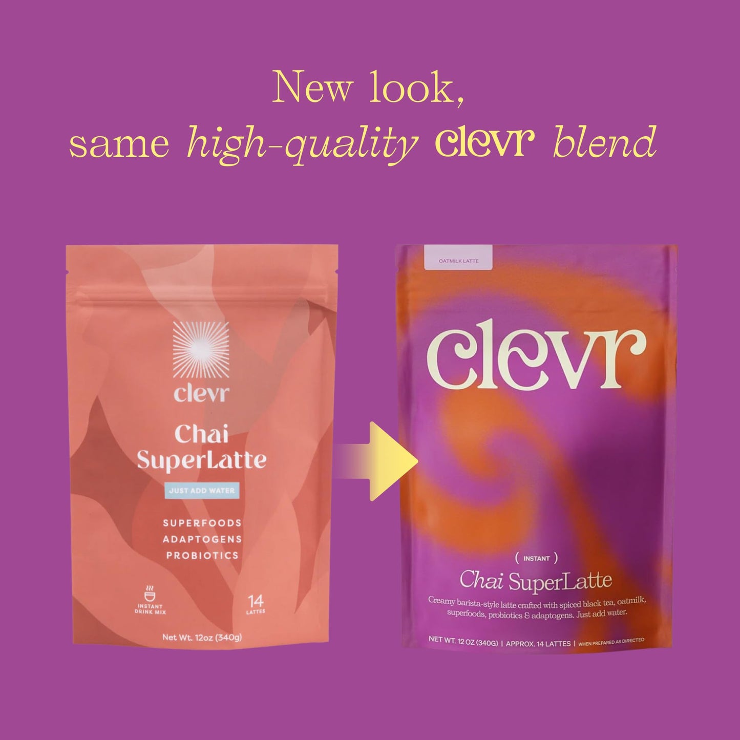 Clevr Chai Tea Latte Instant Superfood Powder with Oat Milk & Organic Spices, 12 Ounce, Oprahs Favorite Things 2022