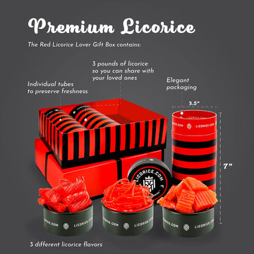 Licorice.Com Gourmet Assorted Red Licorice Gift Set - Australian Red, Strawberry Spirali, Strawberry Pillows (Pack Of 3)