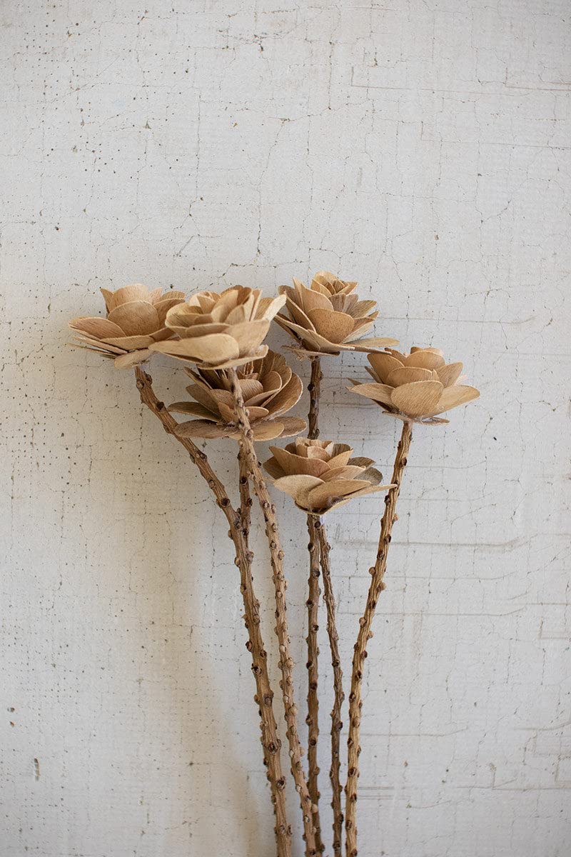 Bundle Of 6 Wooden Deco Roses On Stems