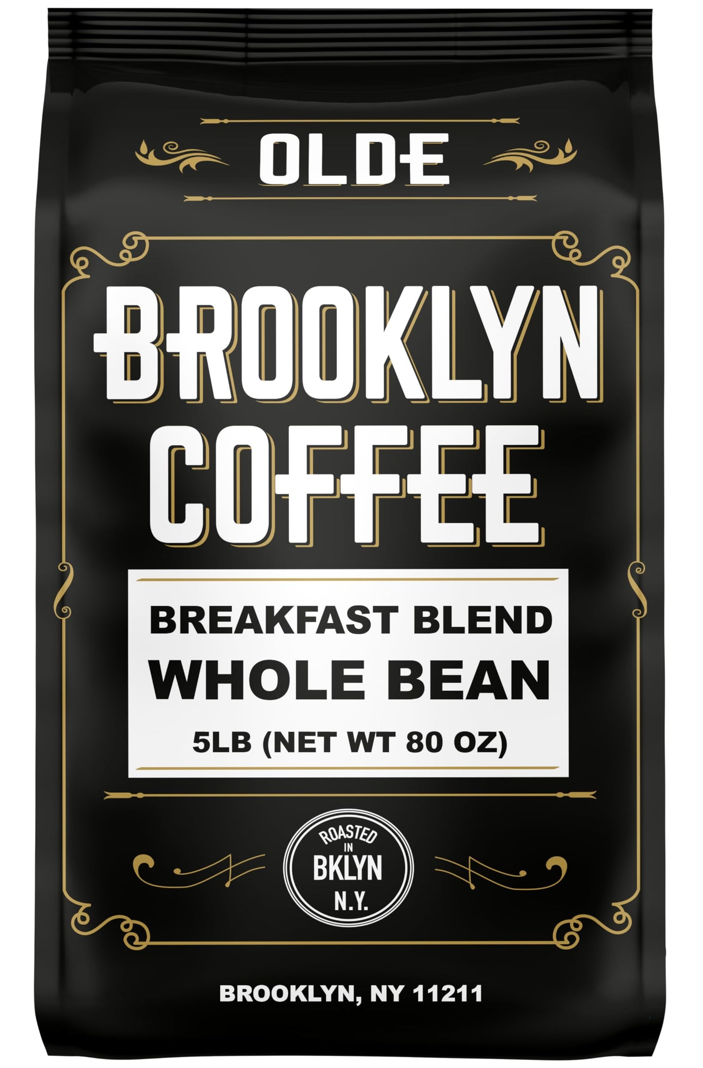 Brooklyn Coffee Whole Bean, Breakfast Blend Light Medium Roast (5Lb) Delicate, Smooth, Low Acidity - Fresh Bulk Coffee Beans Roa