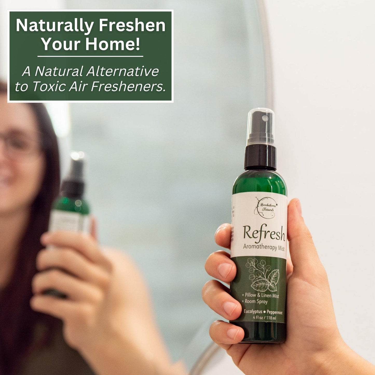 Refresh Aromatherapy Room Spray & Pillow Mist. Peppermint & Eucalyptus Essential Oil Spray, Linen Mist, Natural Car Air Freshene