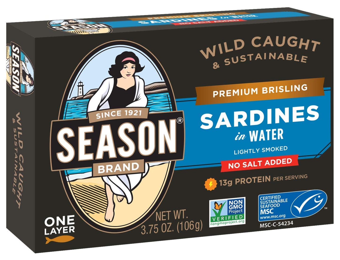 Season Brisling Sardines in Water - No Salt Added, Wild Caught, 13g of Protein, Keto Snacks, More Omega 3's Than Tuna, Kosher, H