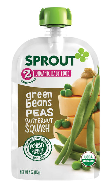 Sprout Organic Stage 2 Baby Food Pouches, Green Beans Peas Butternut Squash, 4 Ounce (Pack Of 10)