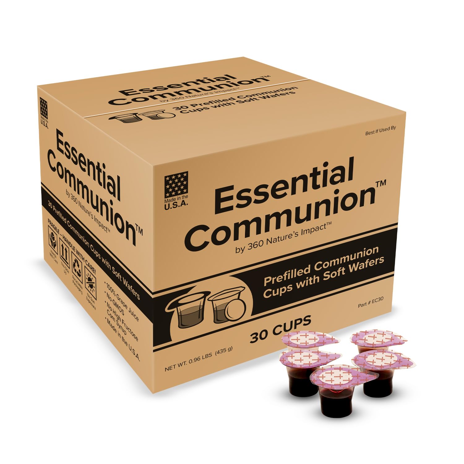Prefilled Communion Cups and Wafer Set for Holy Eucharist Celebration in Hospitals, Summer Camps & More, Box of 30, Made with Co