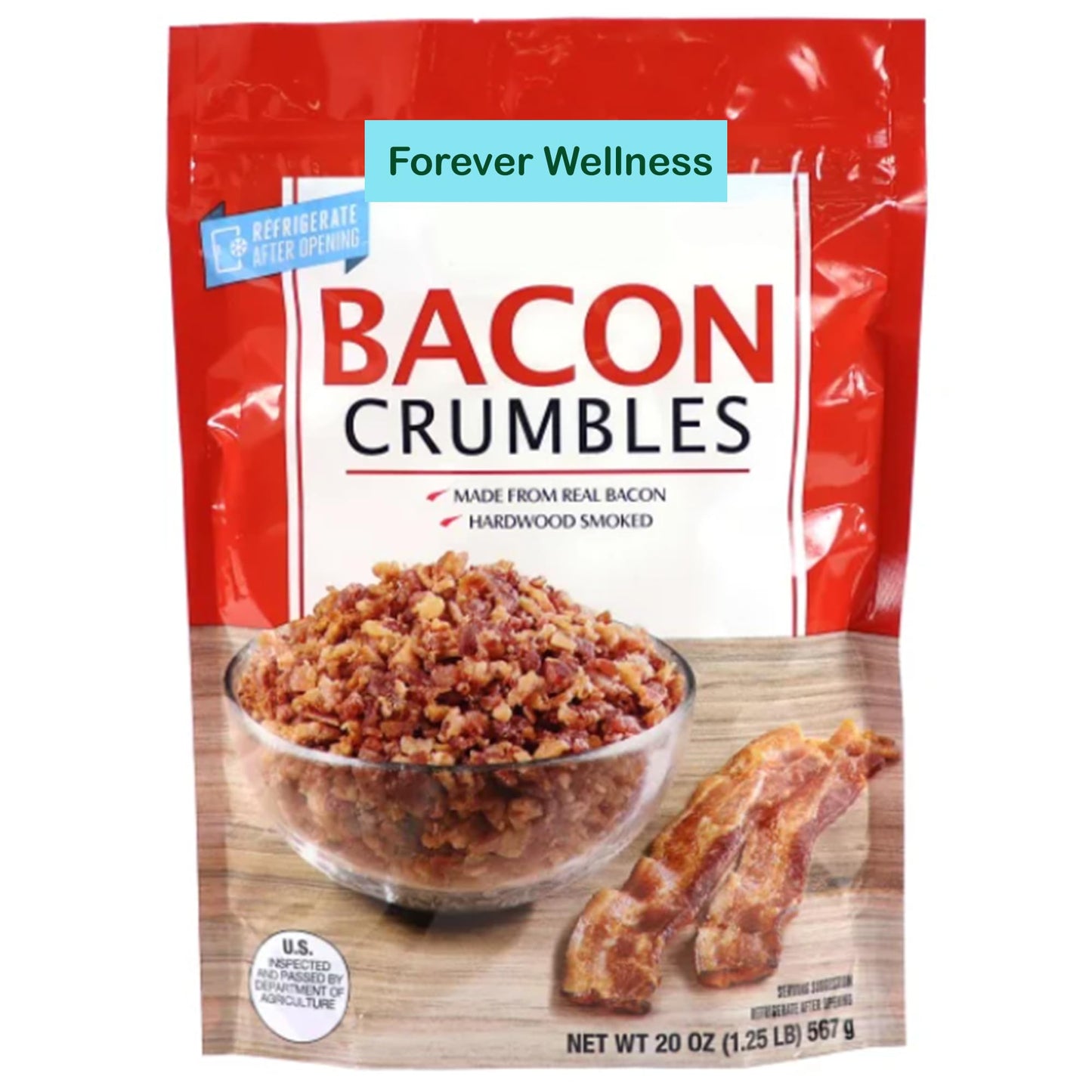 Generic Bacon Crumbles, 100% Real Bacon, Naturally Smoked, 20 oz, Ready to Eat, Great for Salad Toppings and Baked Potatoes