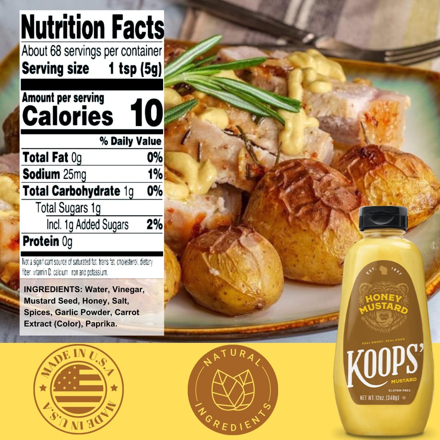 Koops' Fan Favorites Mustard Variety Pack - Horseradish, Arizona Heat, Honey Mustard, & Stone Ground - Gluten-Free, Kosher, Made