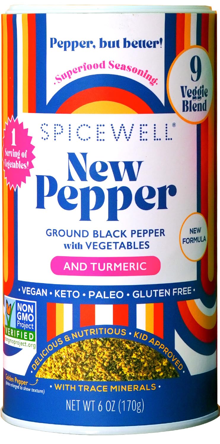 Spicewell - New Pepper Shaker - Ayurvedic Black Pepper with Turmeric, 21 Plant-Based Vitamins and Minerals - Fine Ground, Fresh