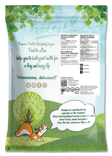 Food To Live Organic Garbanzo Bean Flour, 8 Pounds - Non-Gmo Chickpea Flour, Stone Ground, Kosher, Vegan, Bulk, High In Protein