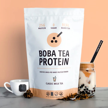 Boba Tea Protein Classic Milk Tea - 25g Grass-Fed Whey Protein Isolate Powder, Gluten-Free, 25 Servings, White