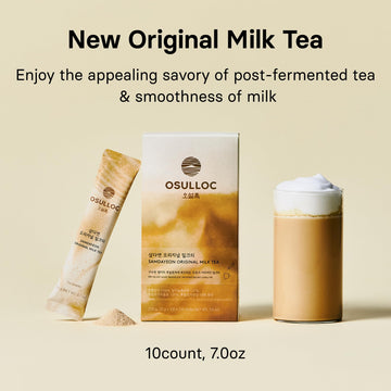 Osulloc Original Milk Tea (7Oz X 10 Packets), Easy On-The-Go Stick Type Powder Blended Tea, Milk Tea With Woody Flavored Tea & C