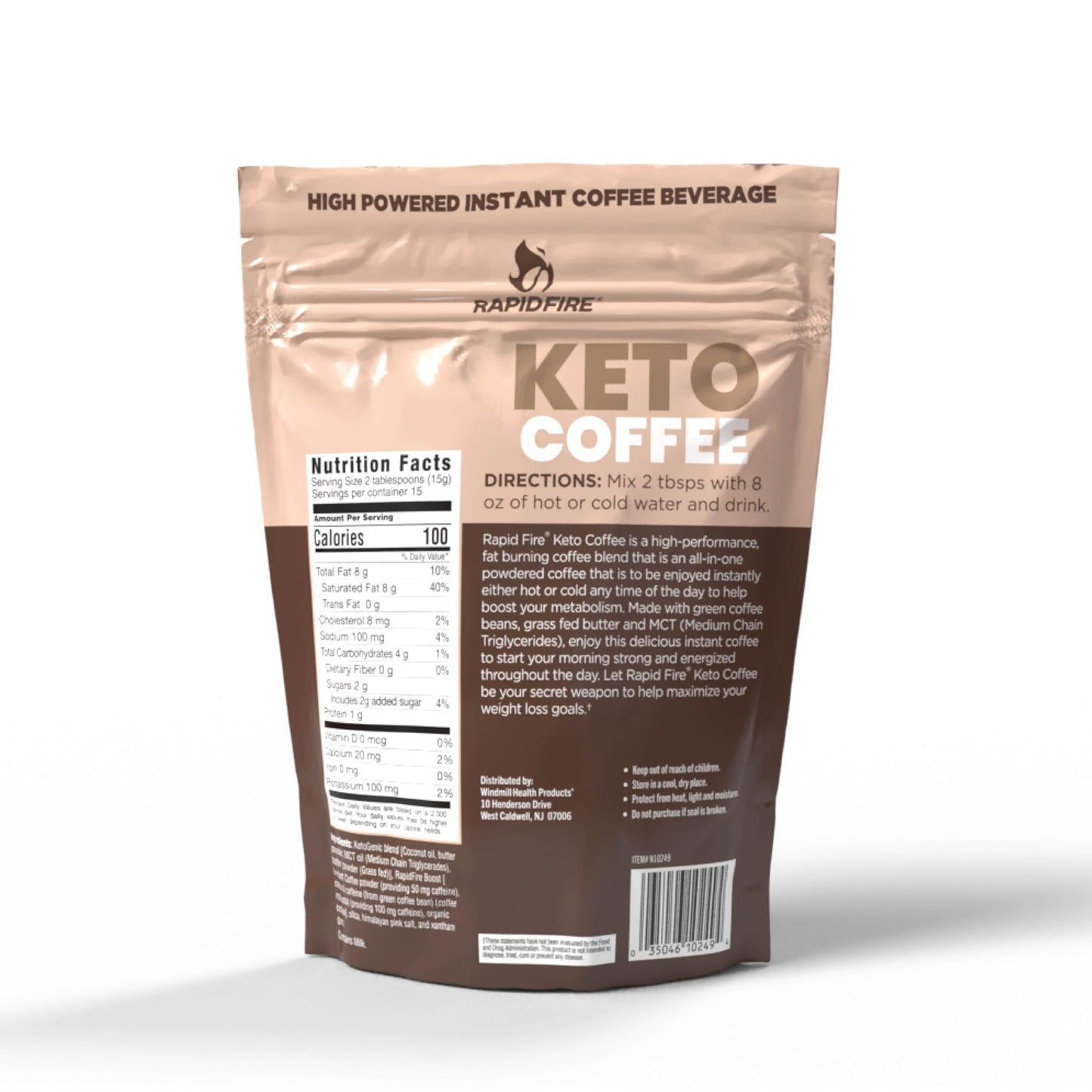 Rapidfire Ketogenic High Performance Instant Coffee Mix, Supports Energy and Metabolism, 15 Servings, brown, 7.93 ounce (pack of