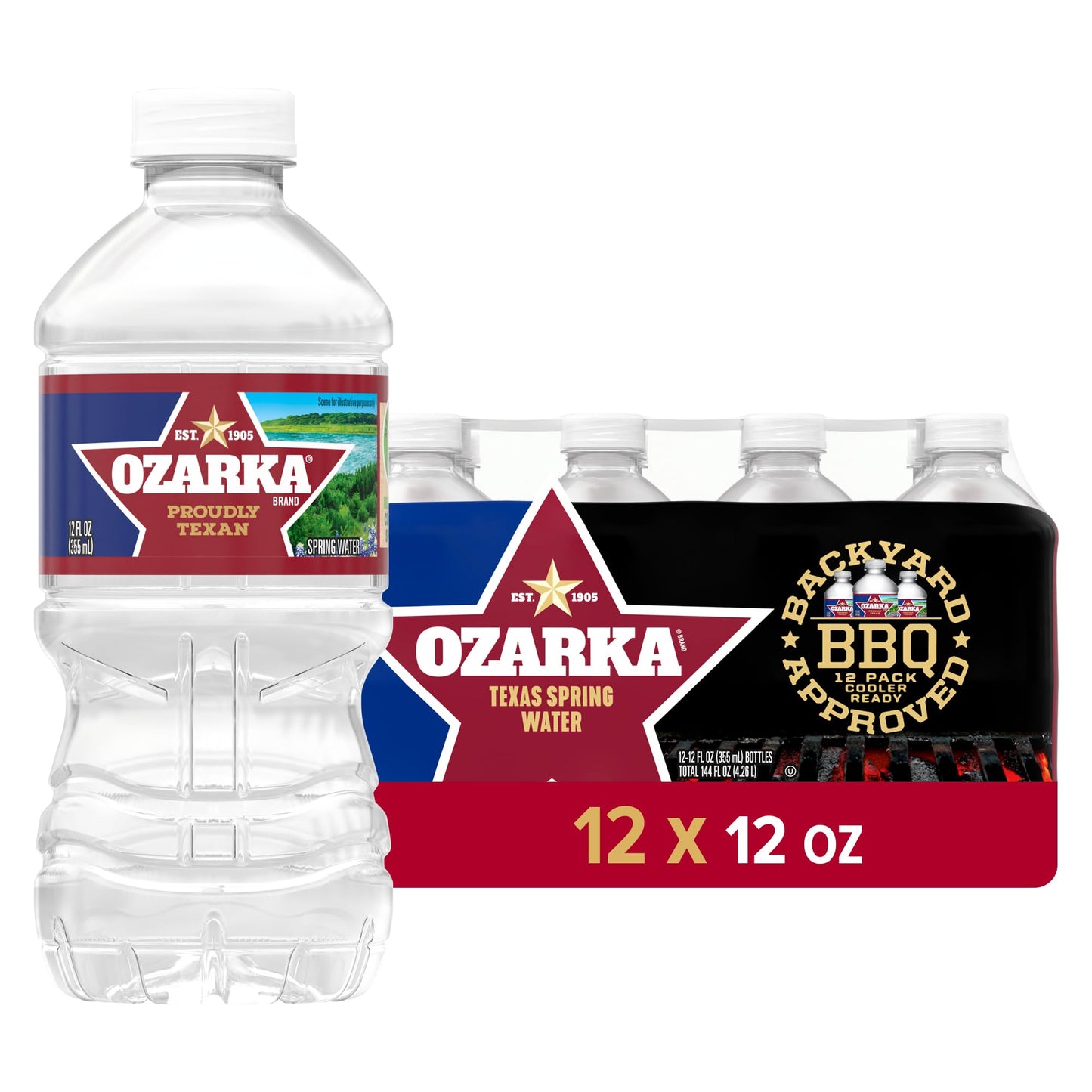 Ozarka Texas Spring Water Bottles, 12 Pack - Still Drinking Water with Naturally Balanced Minerals for a Crisp Clean Taste - 12