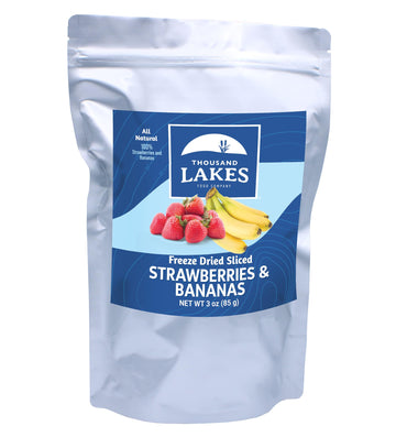 Thousand Lakes Freeze Dried Fruit - Strawberries and Bananas - 3 oz | No Sugar Added | 100% Fruit | Sliced for Snacking