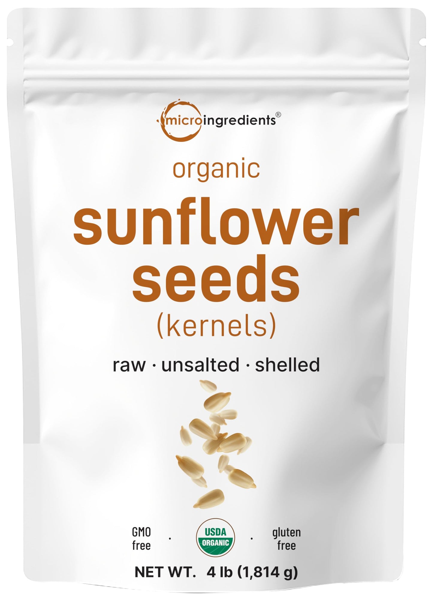Organic Sunflower Seeds 4lbs | Raw Unsalted & Shelled - Whole Kernels | Low Carb Snack | Great for Baking Smoothies & Salad Toppings | Non-GMO Vegan Plant Based