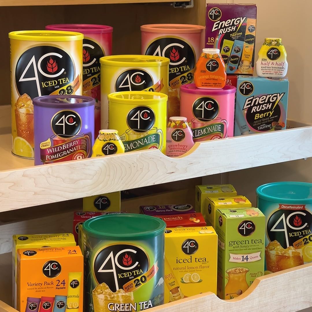 4C Powdered Drink Mix Canister, Pink Lemonade 6 Pack, 9 Quarts, Family Sized Bin, Thirst Quenching Flavors