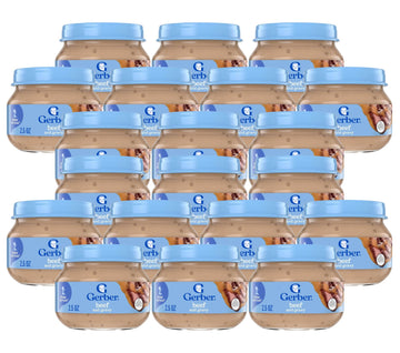 Gerber Baby 2Nd Foods Baby Food, Beef & Gravy,Non-Gmo Pureed Baby Food With Essential Nutrients Glass Jar, 2.5 Ounce (Pack Of 20