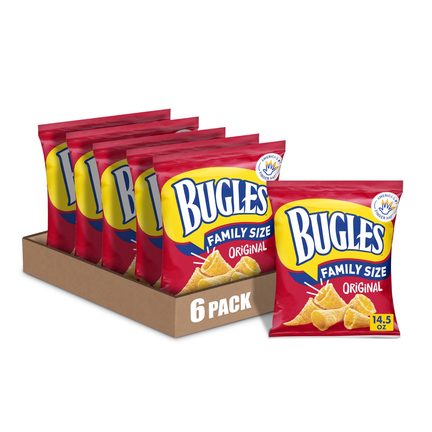 Bugles Original Crispy Corn Snacks, Family Size, Corn Chips, 14.5 oz (Pack of 6)