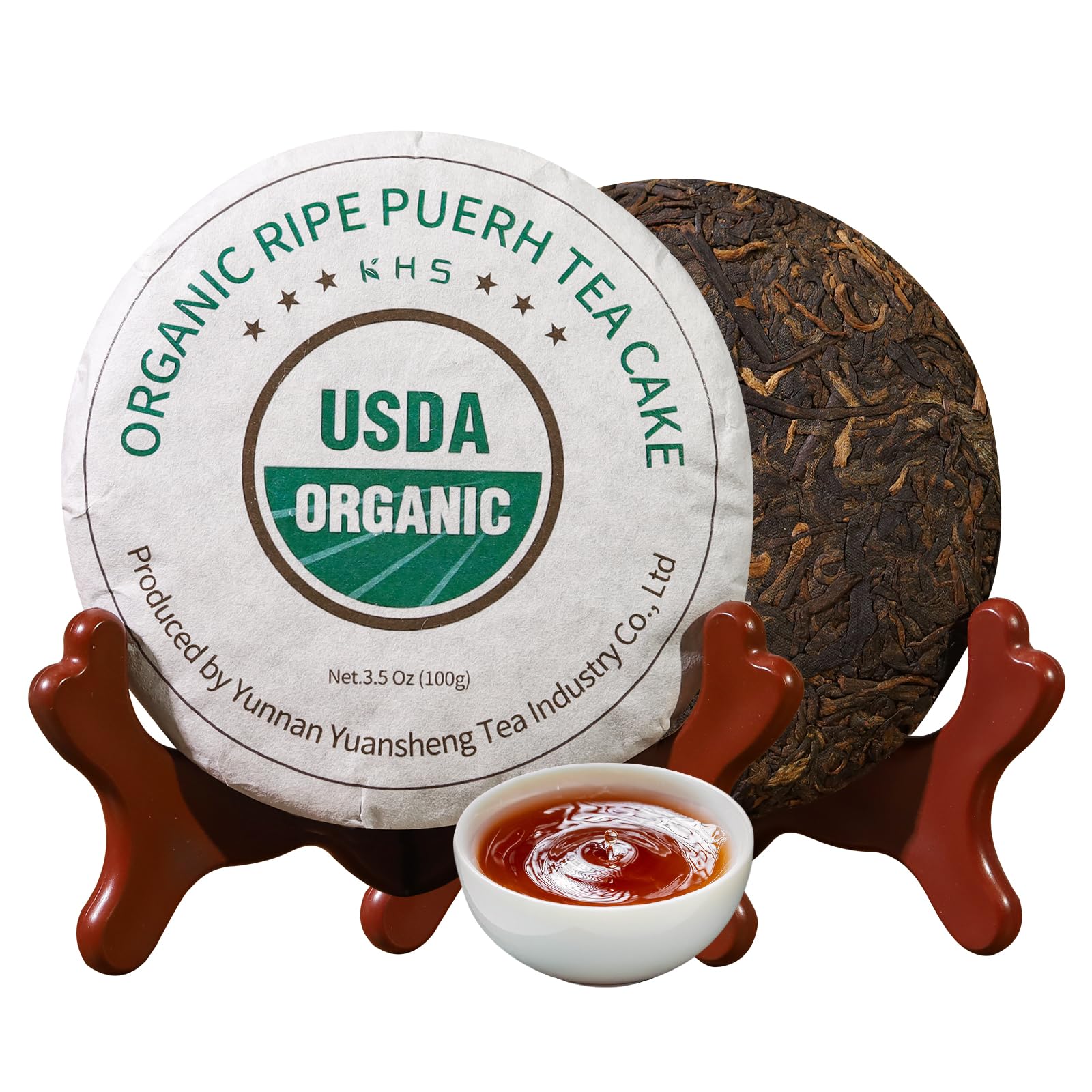 KHS Organic Ripe Pu Erh Tea Cake, 3.53 Oz USDA Certified Organic Puerh Tea Cake, No Dust Production Workshop, Aged Chinese Yunna