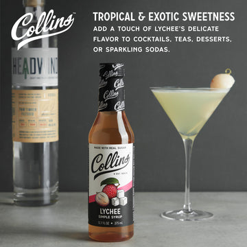 Collins Lychee Simple Syrup For Cocktails, Martinis, Mojitos, Sorbets, Teas, And Desserts, No Artificial Colors Or Flavors, Home