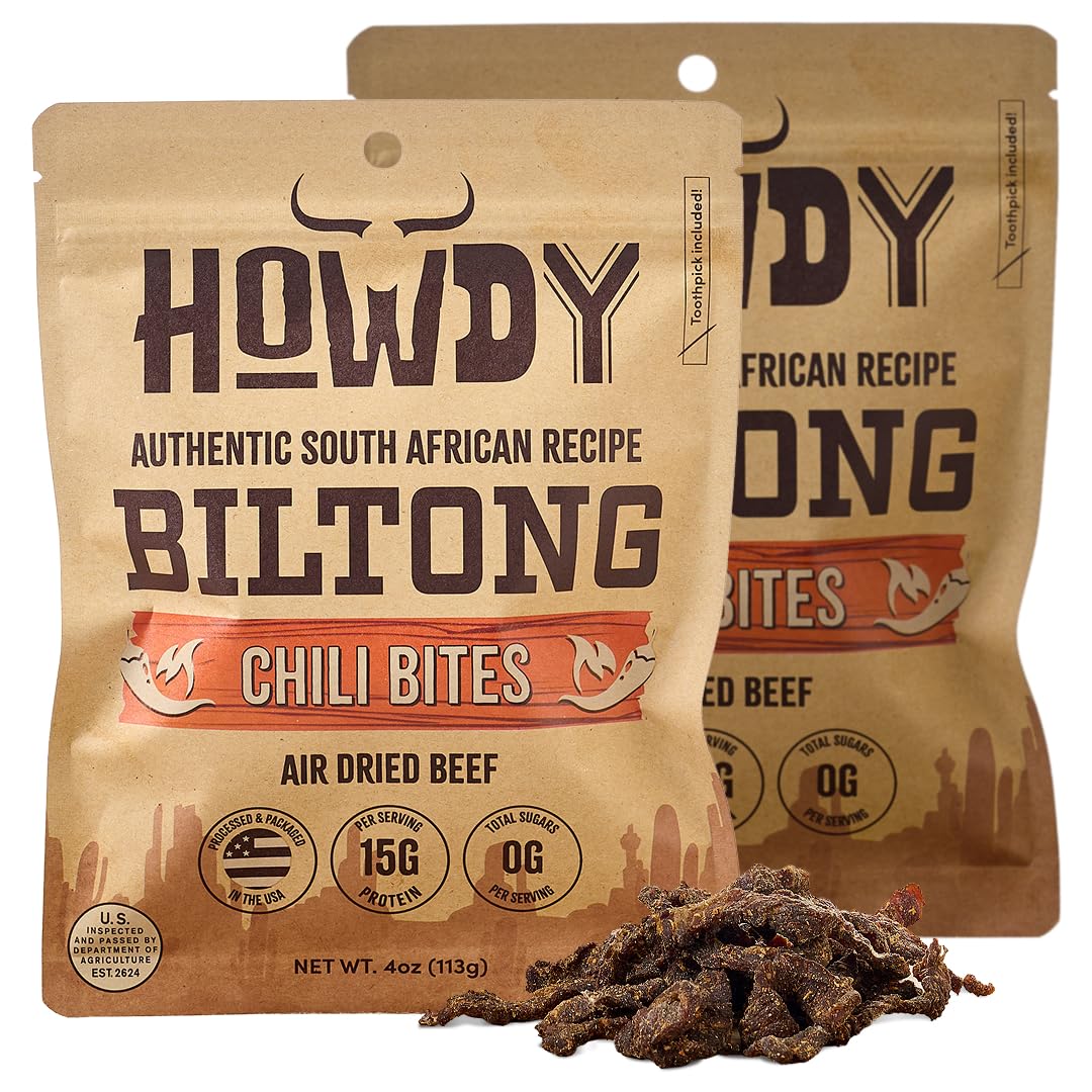 Howdysnax Biltong Chili Bites - 2 Pack (8 Oz Total) - Air-Dried Spicy Beef Snack High-Protein Keto & Paleo Friendly No Preservatives Made In Usa
