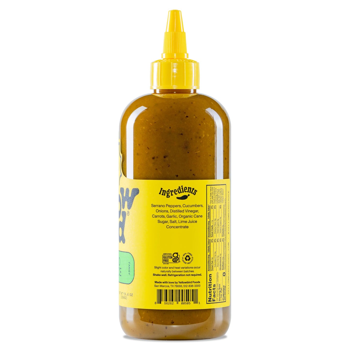 Yellowbird Classic Serrano Hot Sauce 19.6 Oz. Tabletop Size (Kinda Hot | 1 Bottle | Made In Texas)