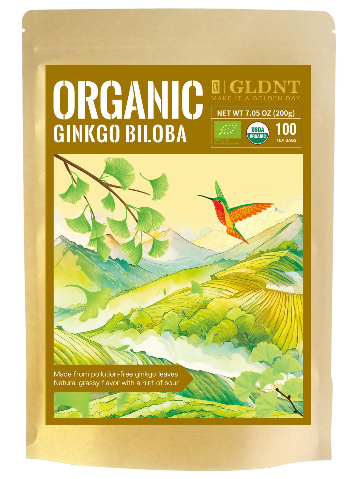Gldnt Organic Flavor Blendkgo Biloba Tea Dried Flavor Blendkgo Biloba Leaves Mild & Smooth Flavor Energy Blend Free 100 Count