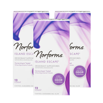 Norforms Feminine Deodorant Suppositories | Long Lasting Odor Control | Island Escape | 12 Count | Pack Of 3
