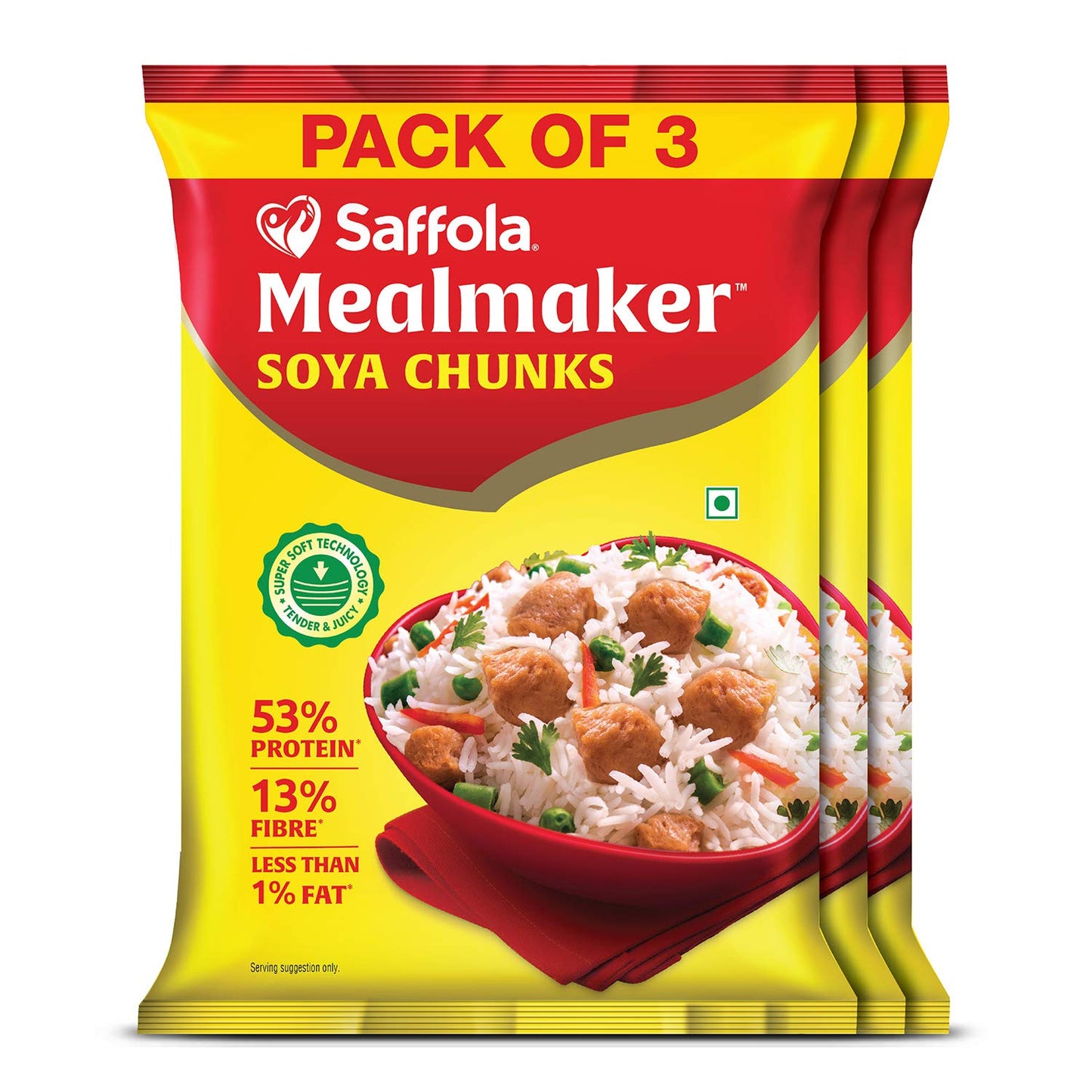 Saffola Mealmaker Soya Chunks With Supersoft Technology, Tender & Juicy, Pouch 3 X 400Gm