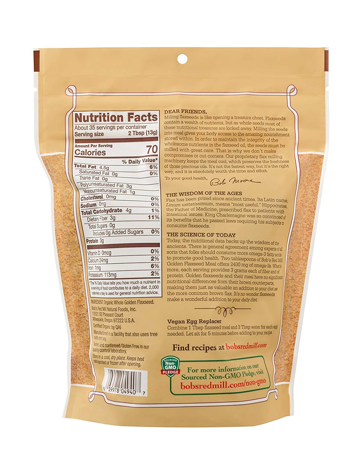 Bob'S Red Mill Organic Golden Flaxseed Meal, 16 Oz (Pack Of 3)