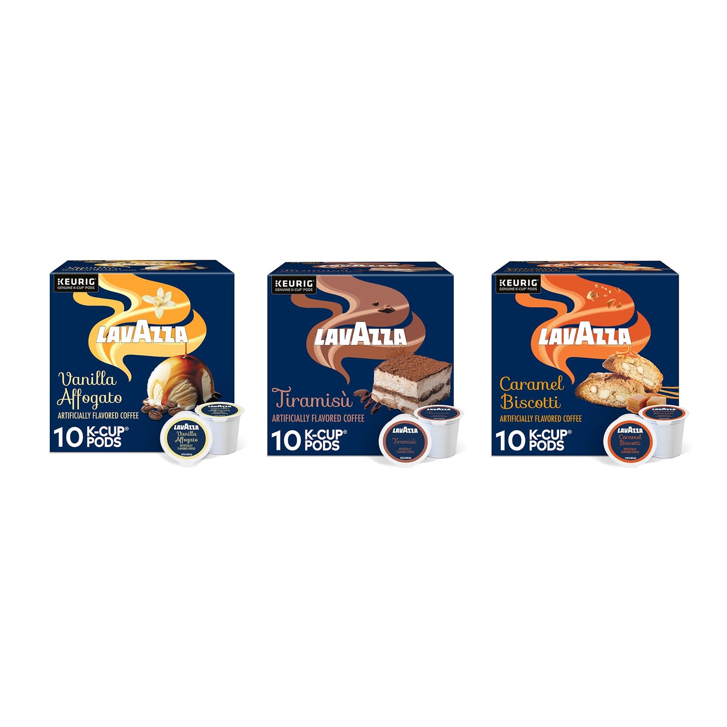Lavazza Keurig K-Cup Flavor Variety Pack, Light-Medium Roast (30 Pods: 10 Tiramisu, 10 Vanilla Affogato, 10 Caramel Biscotti)