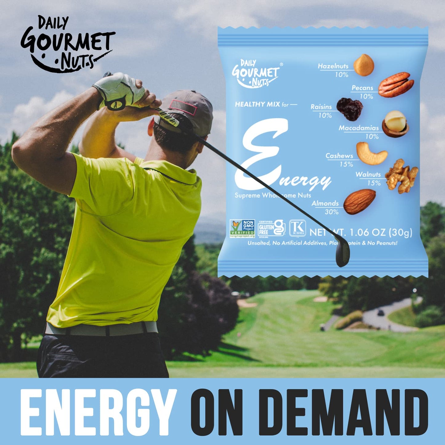 DAILY GOURMET NUTS Energy Mix - Healthy Trail Mix, Gluten-Free, Non-GMO, 50 Count Individual Packs, Office Snacks