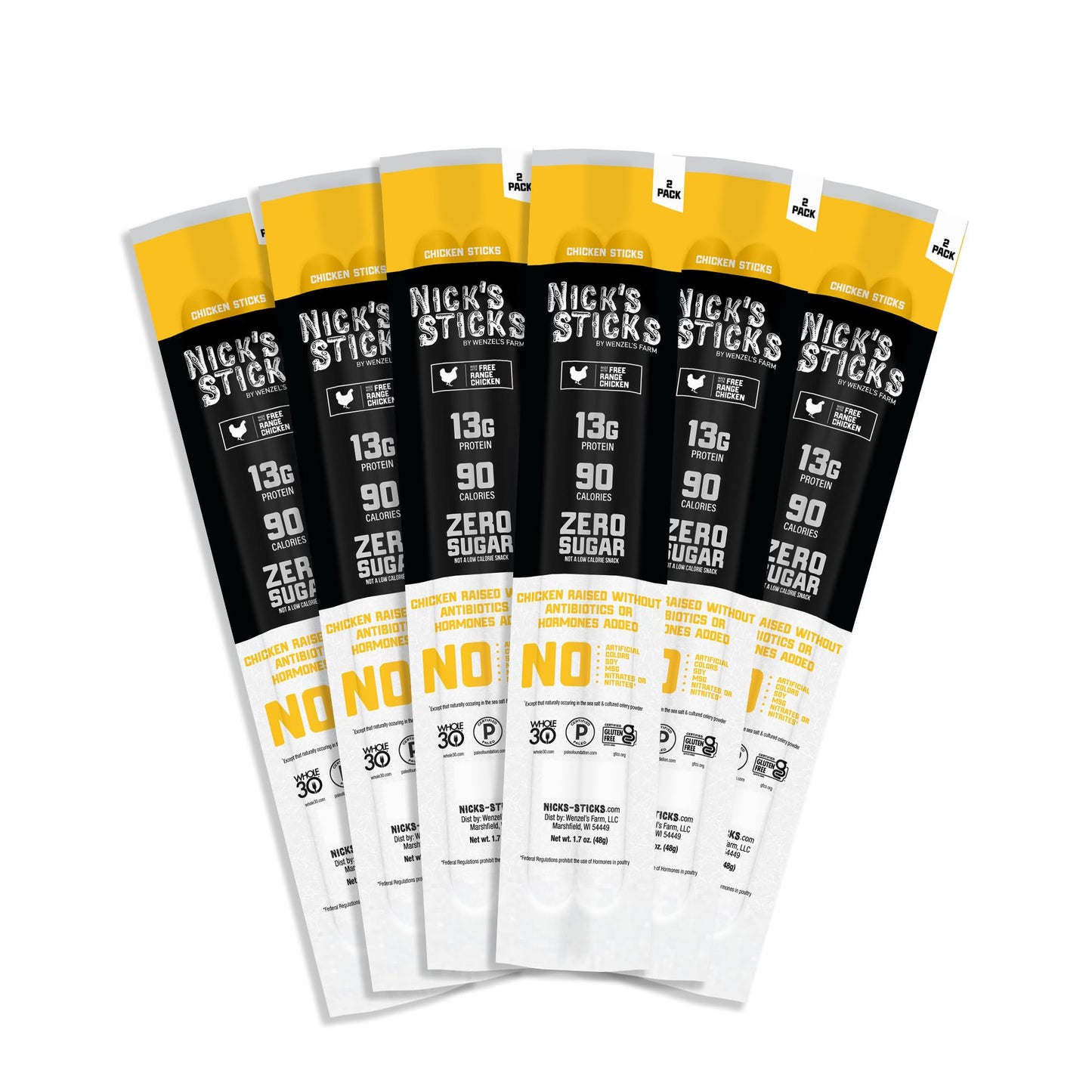 Nicks Sticks Free Range Clean & Balanced Chicken Snack Sticks | Made In The Usa | Gluten Free | Paleo, Keto, Whole30 Approved | No Soy, S Or S (6-1.7Oz. Packages Of 2 Sticks)